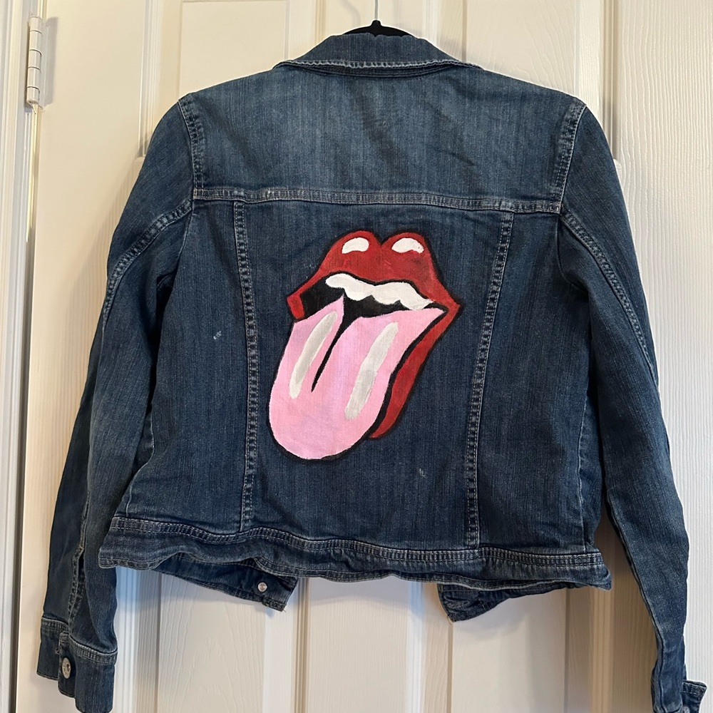 Rolling Stones logo painted jean jacket